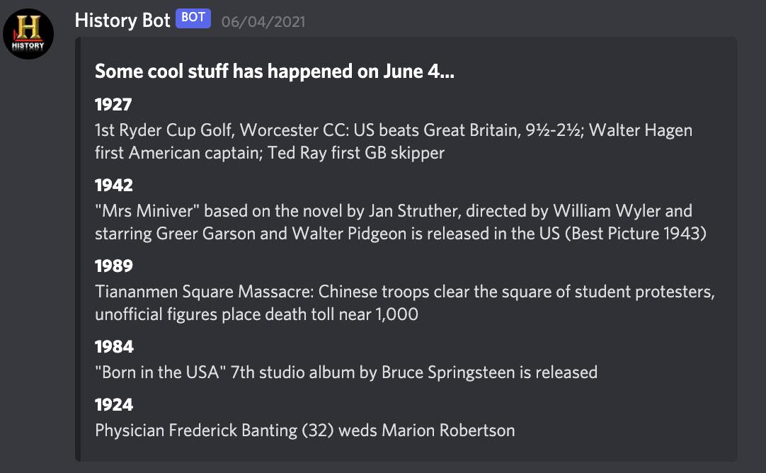 Discord History Bot sample