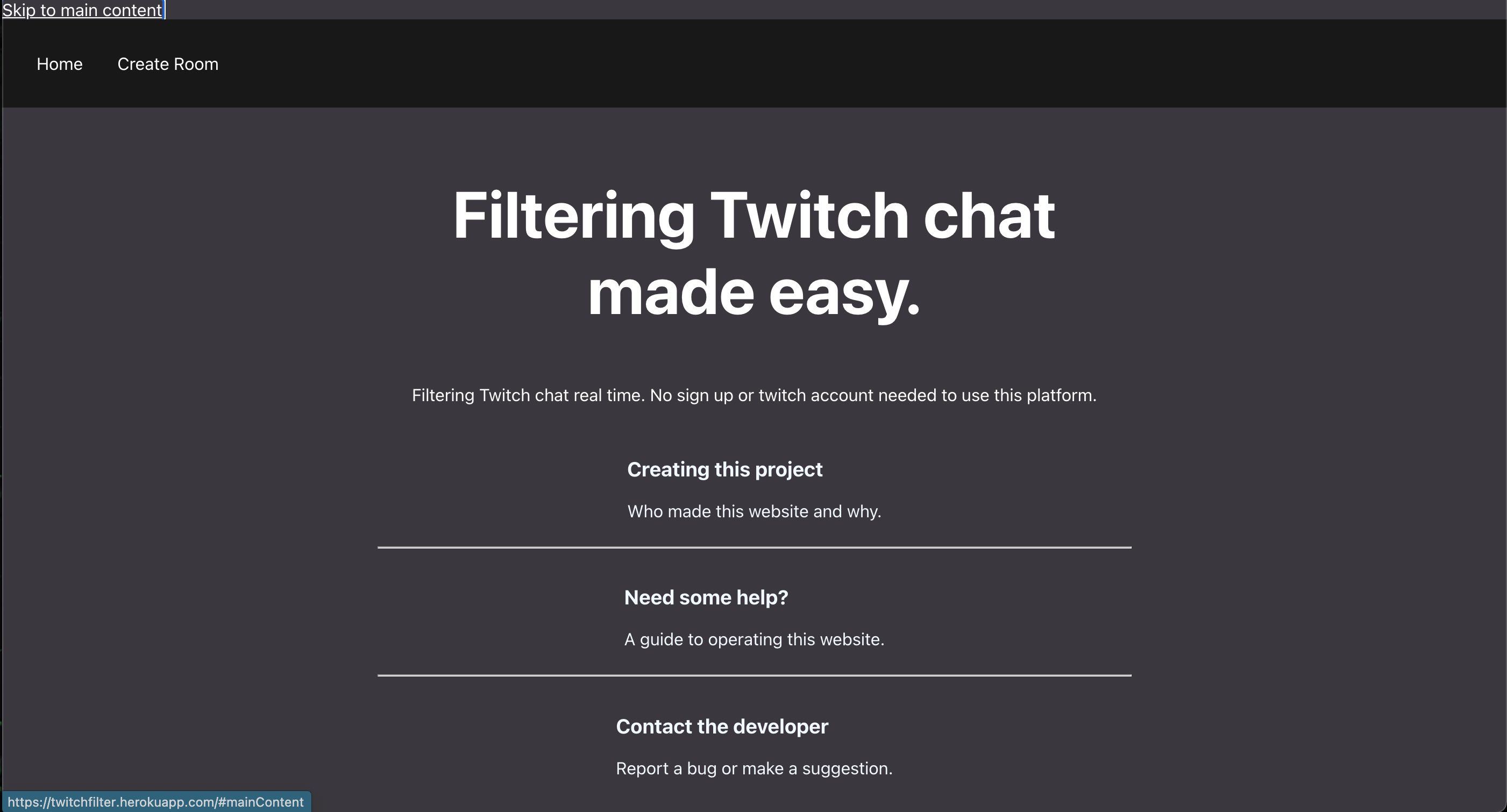 twitch filter webapp homepage